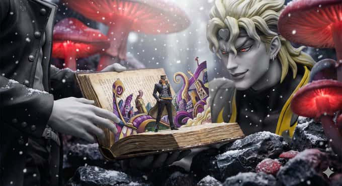 Gemini AI photo prompts preview — The Giant and the Miniature Fairy Tale World in the Pages