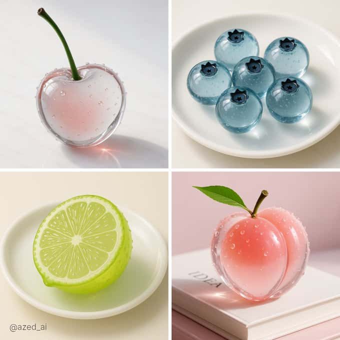 Gemini AI photo prompts preview — Translucent Glass Objects ASMR