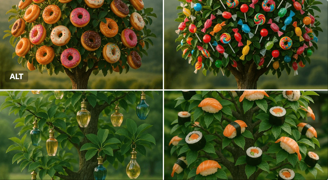 Gemini AI photo prompts preview — Products Hanging on a Tree