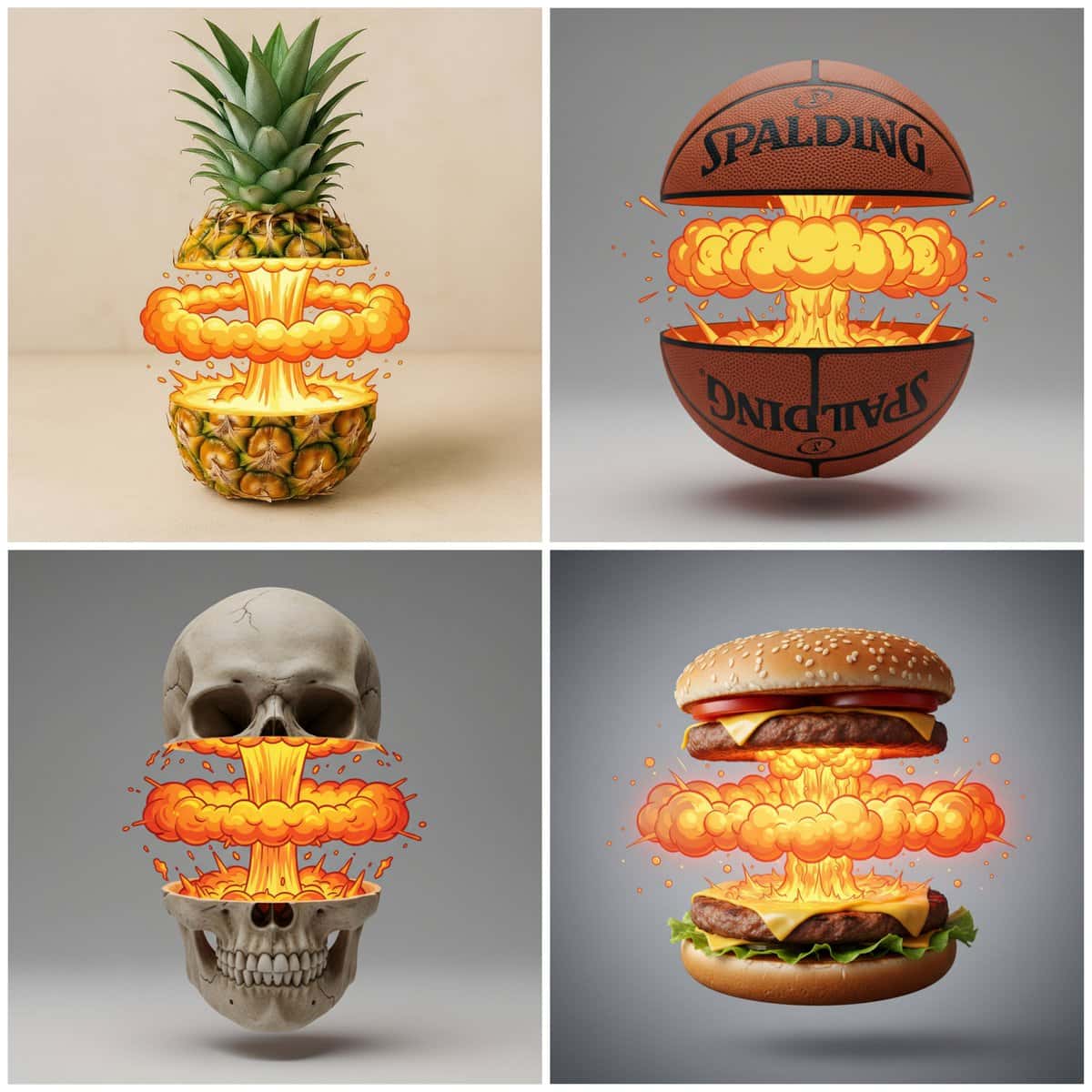 Gemini AI photo prompts preview — Cutting an Object with a Cartoon Explosion
