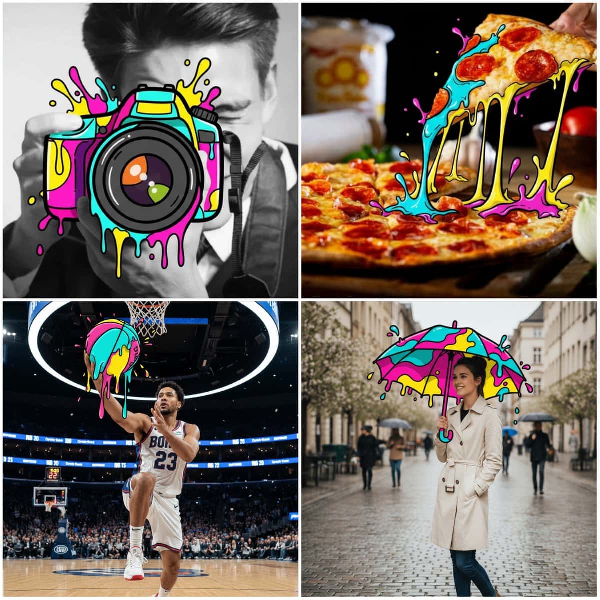 Gemini AI photo prompts preview — Object Transformed into Bold Cartoon Dripping Water