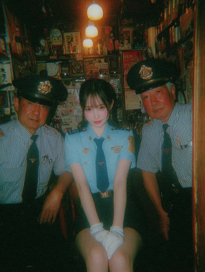Gemini AI photo prompts preview — Beautiful Light Blue Police Uniform Japanese Woman