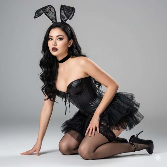 Gemini AI photo prompts preview — Hyperrealistic Gothic Bunny Studio Portrait