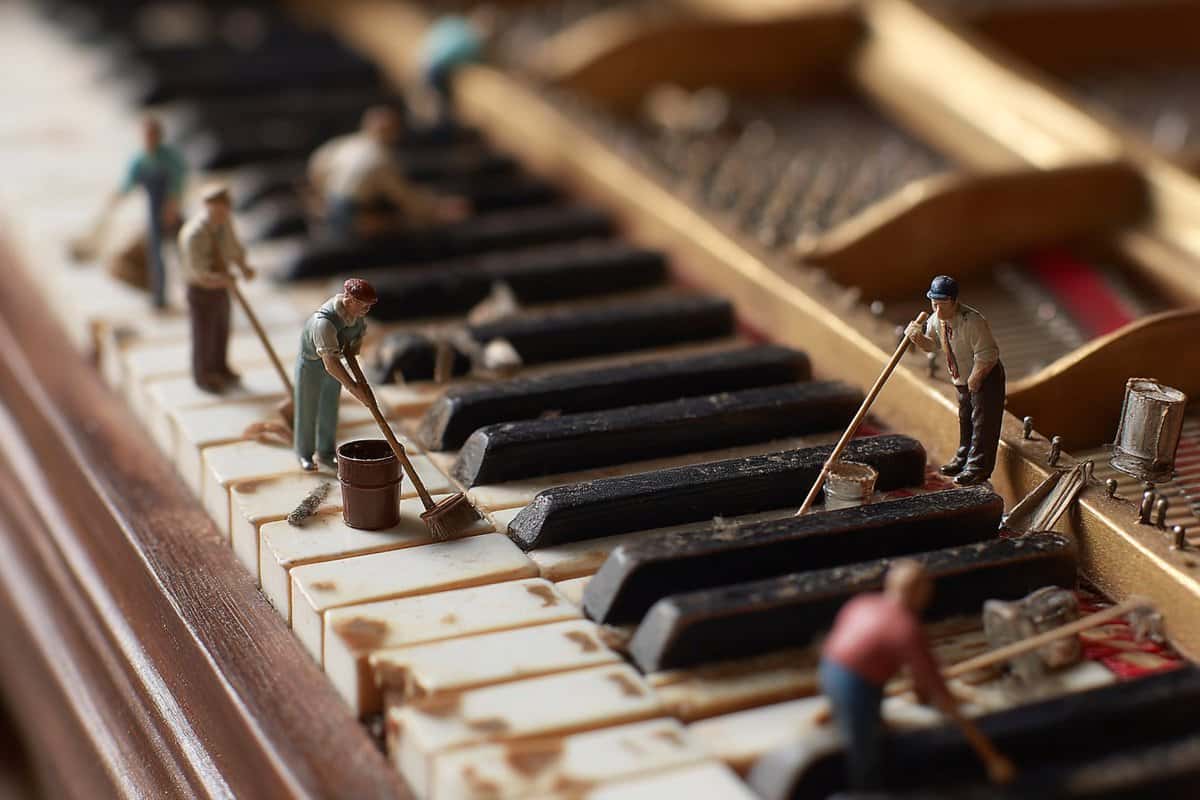 Gemini AI photo prompts preview — The Little People Cleaning the Piano Keys