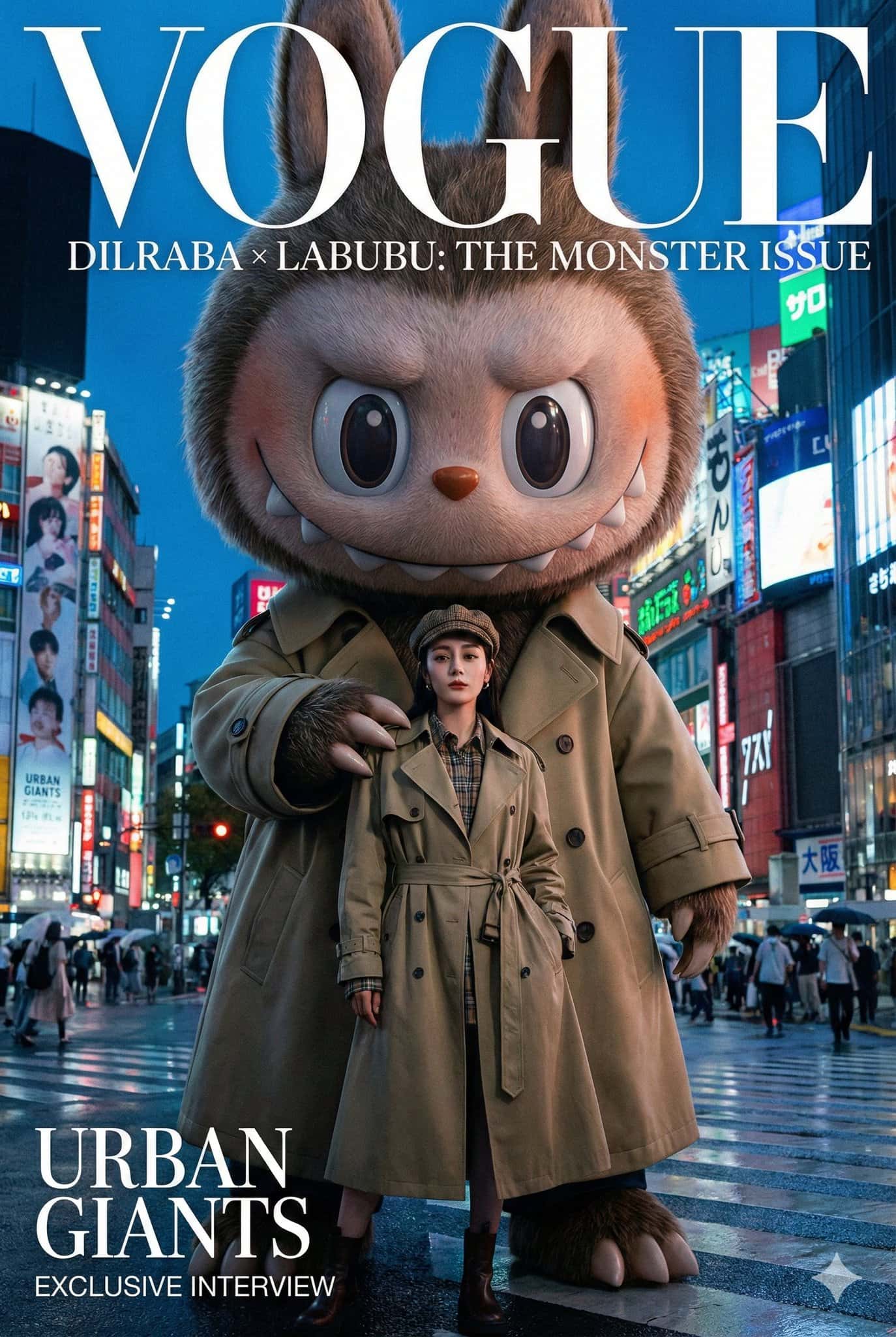 Gemini AI photo prompts preview — Labubu and Dilraba Dilmurat High-End Fashion Spread