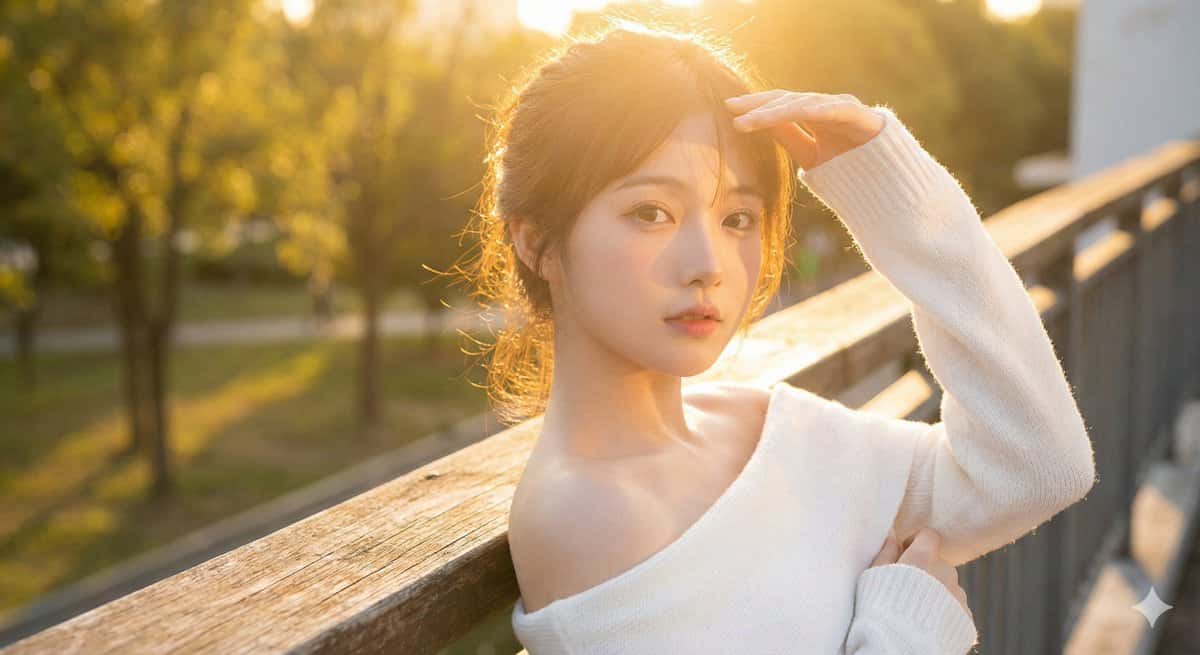 Gemini AI photo prompts preview — Sunshine Girl in a White Knitted Top
