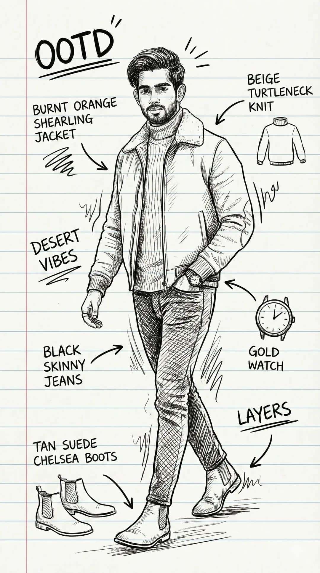 Gemini AI photo prompts preview — OOTD Hand-Drawn Graffiti Breakdown