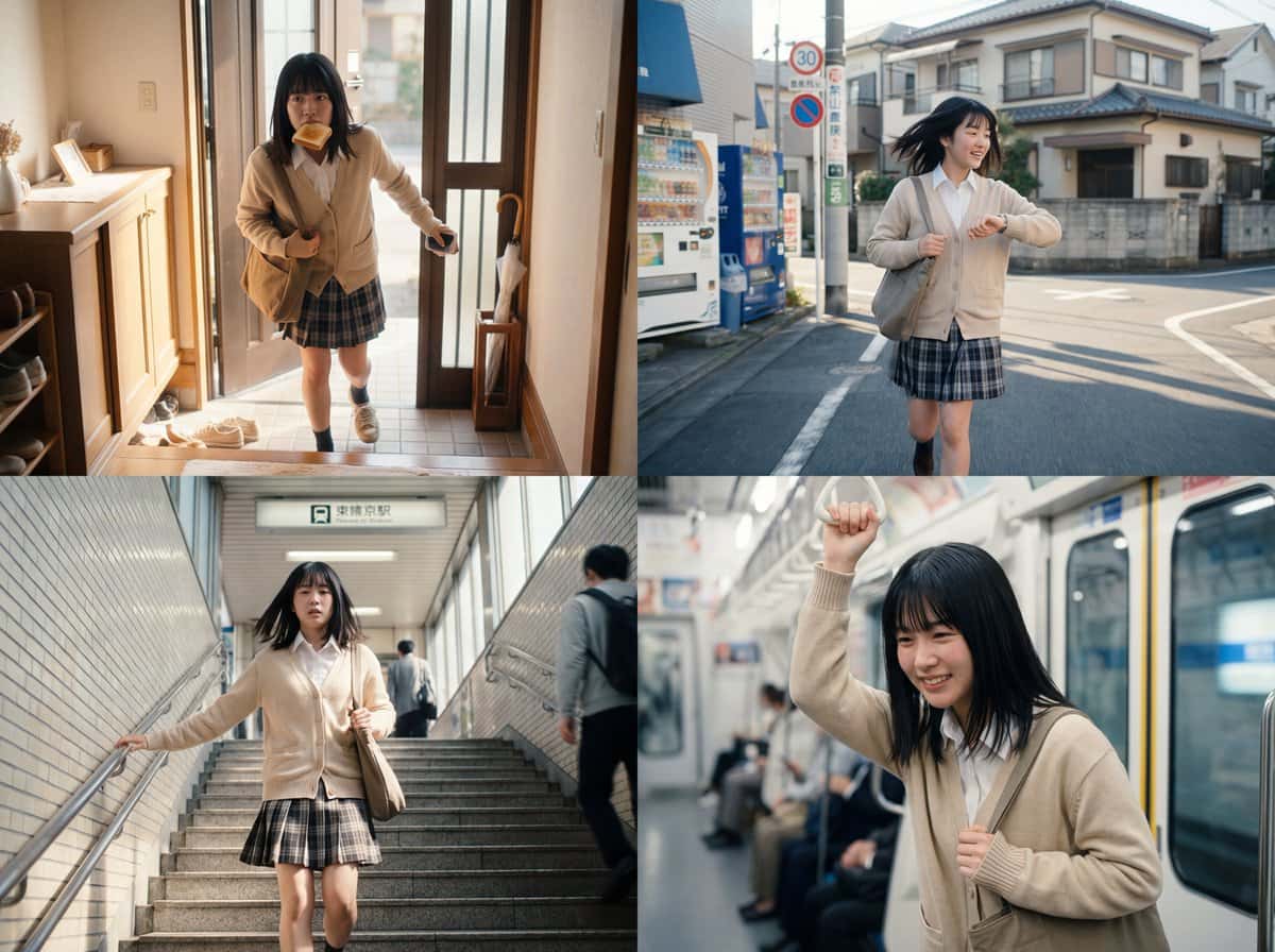 Gemini AI photo prompts preview — Japanese Girl Catching the Subway