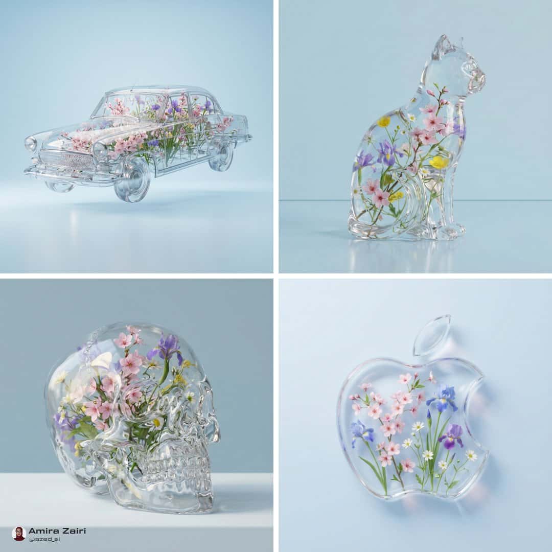 Gemini AI photo prompts preview — A Transparent Object Filled with Delicate Flowers