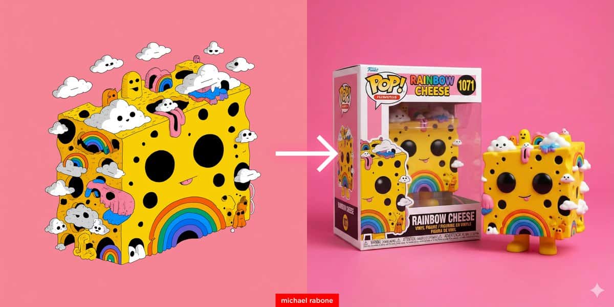 Gemini AI photo prompts preview — Transform Cartoon into Funko Pop Vinyl Figure