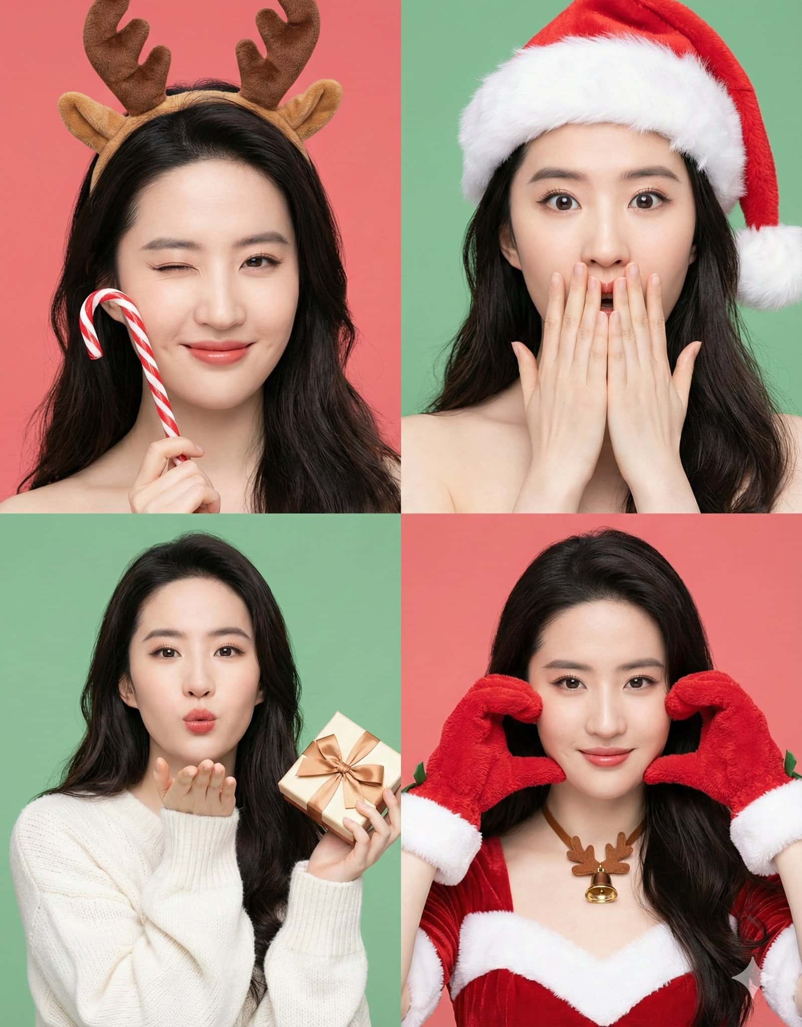 Gemini AI photo prompts preview — Christmas Special - Christmas Four-Panel Sweet Girl