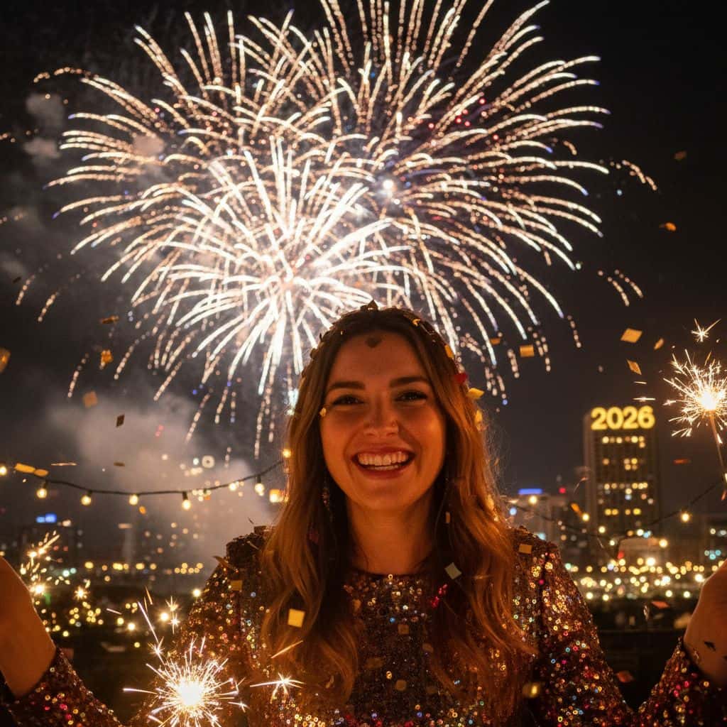 Gemini AI photo prompts preview — Portrait of a person celebrating New Year 2026