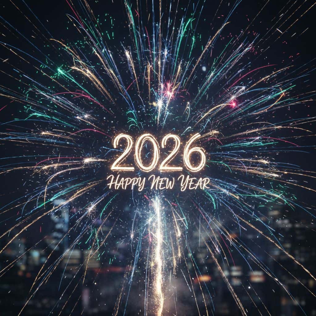 Gemini AI photo prompts preview — Abstract explosion of fireworks for New Year 2026