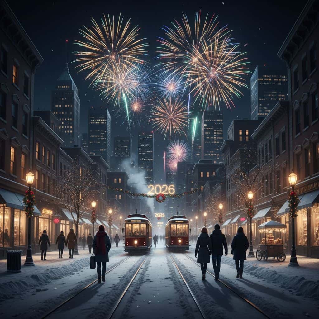 Gemini AI photo prompts preview — Snowy city street at night