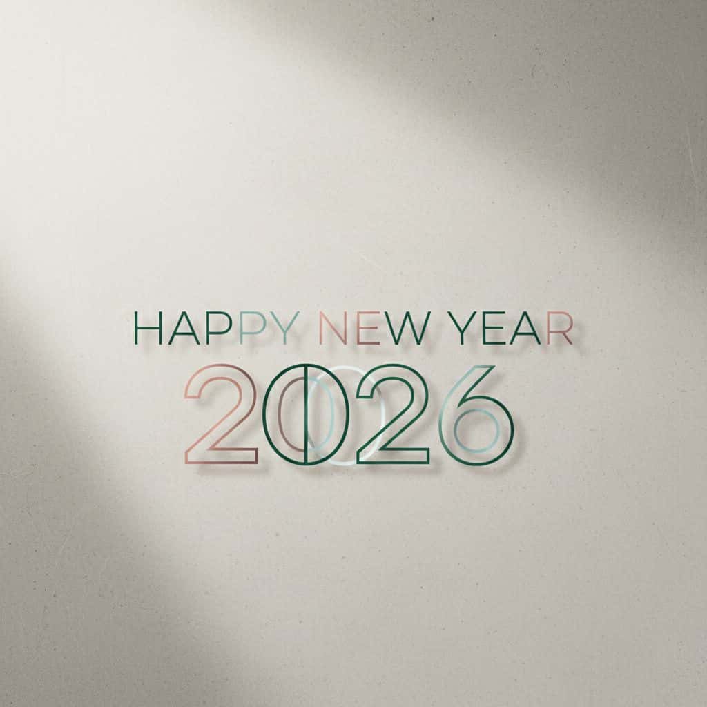 Gemini AI photo prompts preview — Minimalist typography design for Happy New Year 2026