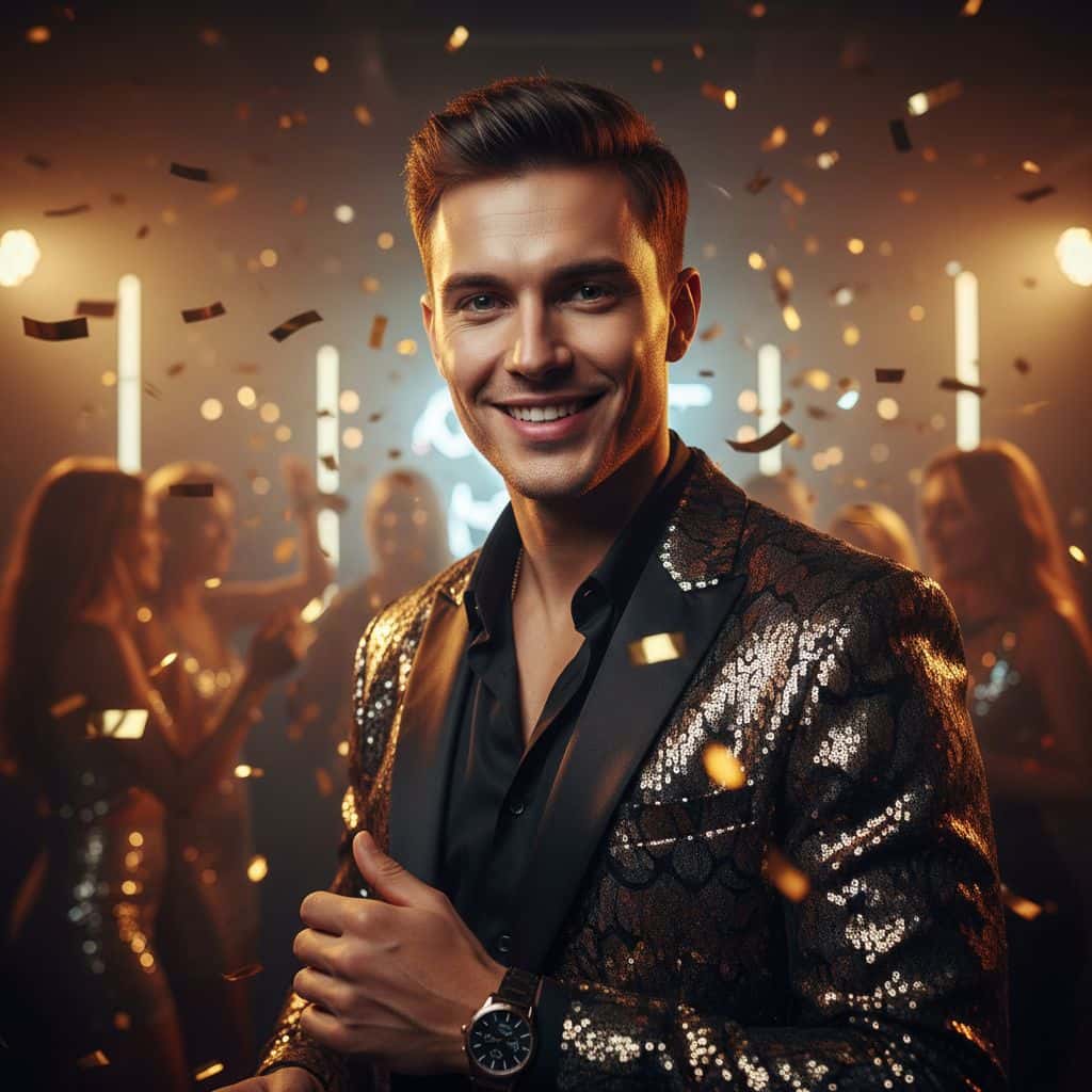 Gemini AI photo prompts preview — Party Night Confetti Portrait