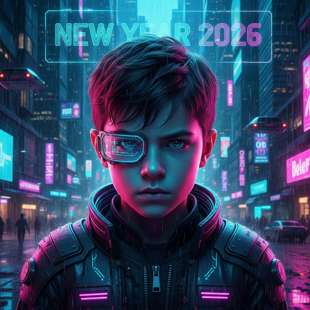 Gemini AI photo prompts preview — Neon Night Cyberpunk Portrait