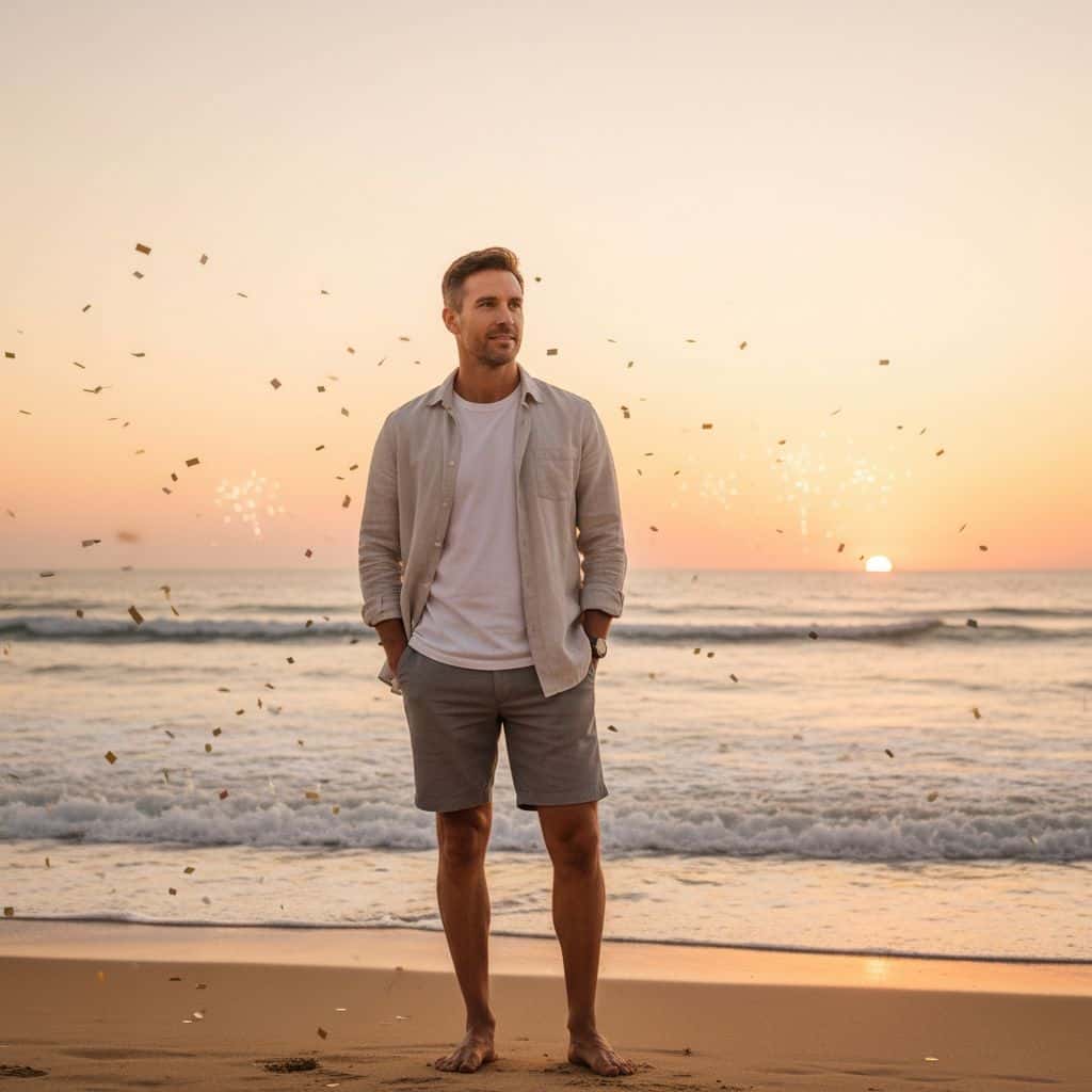 Gemini AI photo prompts preview — Sunset Beach New Year Portrait