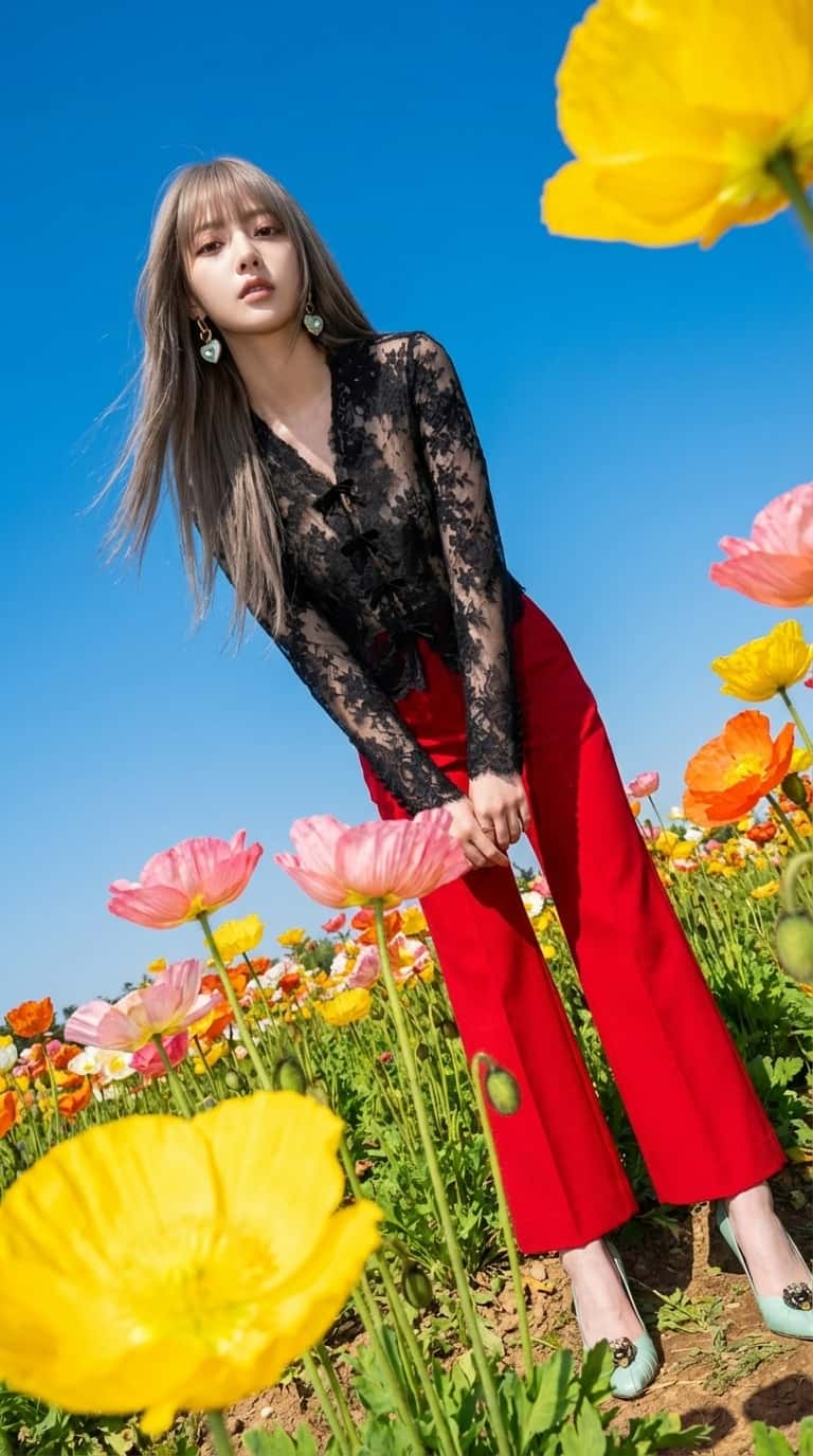 Gemini AI photo prompts — Vibrant Flower Field Outdoor Fashion Portrait Gemini AI photo prompts preview — Vibrant Flower Field Outdoor Fashion Portrait
