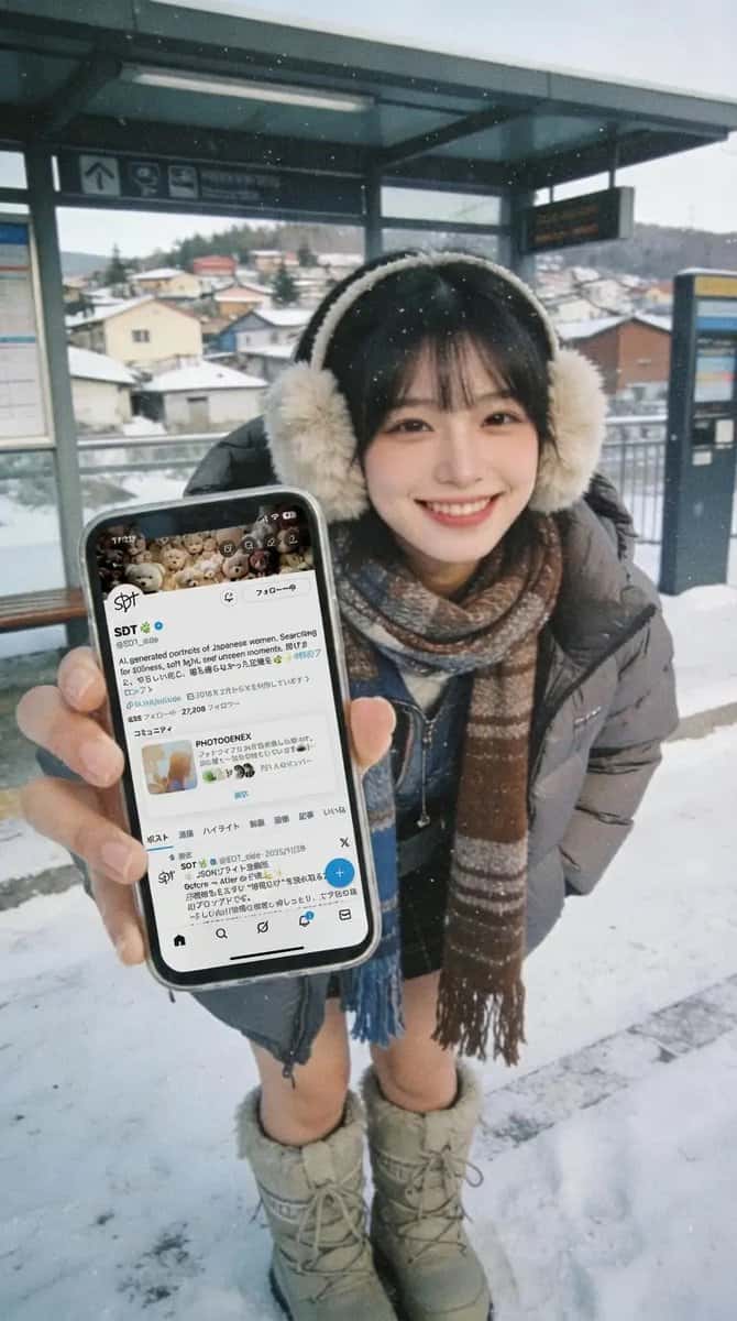 Gemini AI photo prompts — Girl Showcasing Her Phone Photos Gemini AI photo prompts preview — Girl Showcasing Her Phone Photos