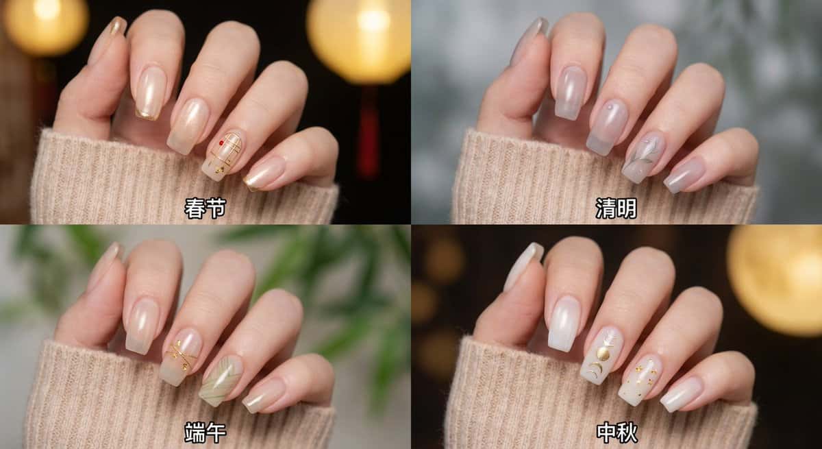 Gemini AI photo prompts — Four Major Chinese Festival Nail Art Collage Gemini AI photo prompts preview — Four Major Chinese Festival Nail Art Collage