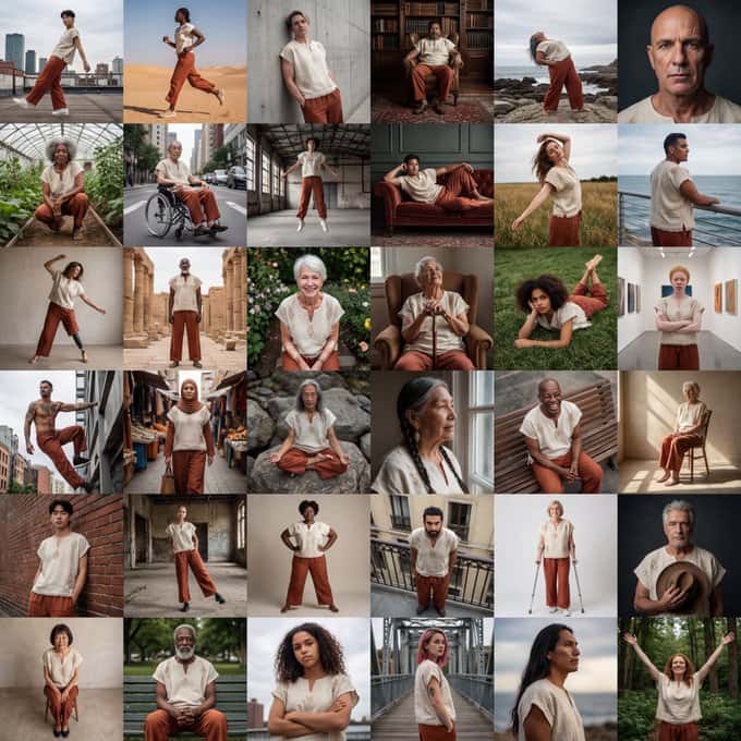 Gemini AI photo prompts — 36 Different Portraits of People Wearing the Same Outfit Gemini AI photo prompts preview — 36 Different Portraits of People Wearing the Same Outfit
