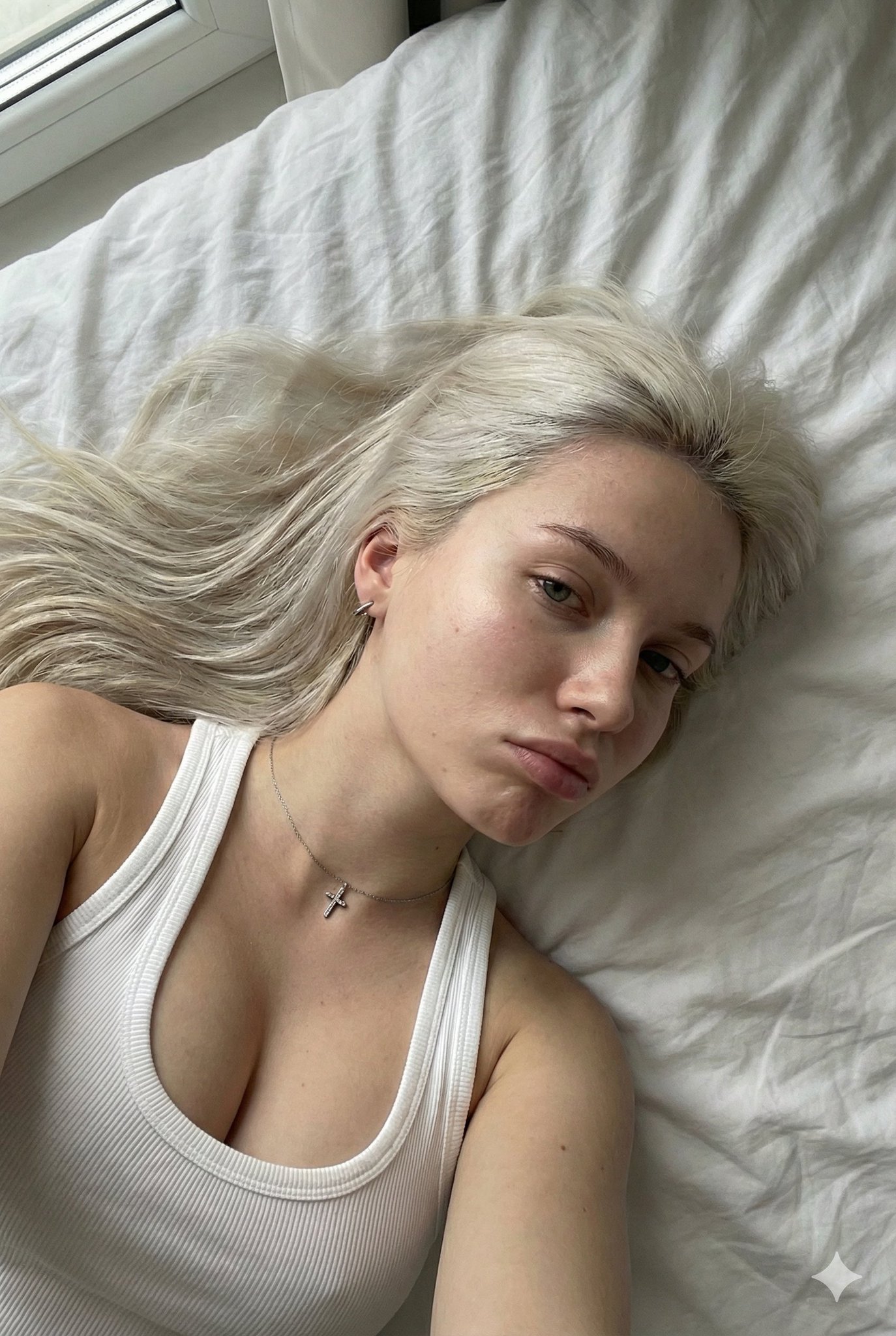 Gemini AI photo prompts preview — Morning Selfie with Platinum Hair