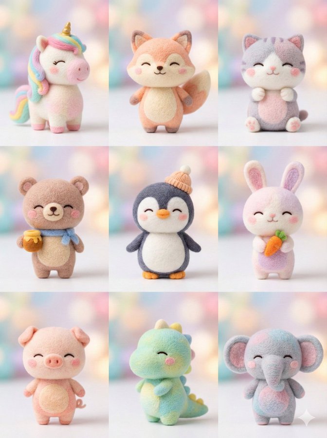 Gemini AI photo prompts preview — Macro Studio Shoot of Wool Felt Needle Felt Q-version Dolls