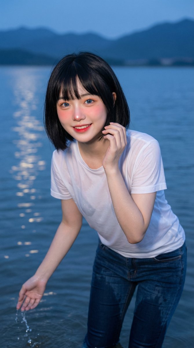 Gemini AI photo prompts preview — Playful Freeze in the Moonlight Water Area