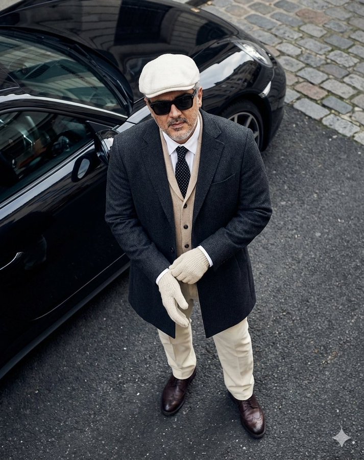 Gemini AI photo prompts preview — A Stylish Man Shot from Above