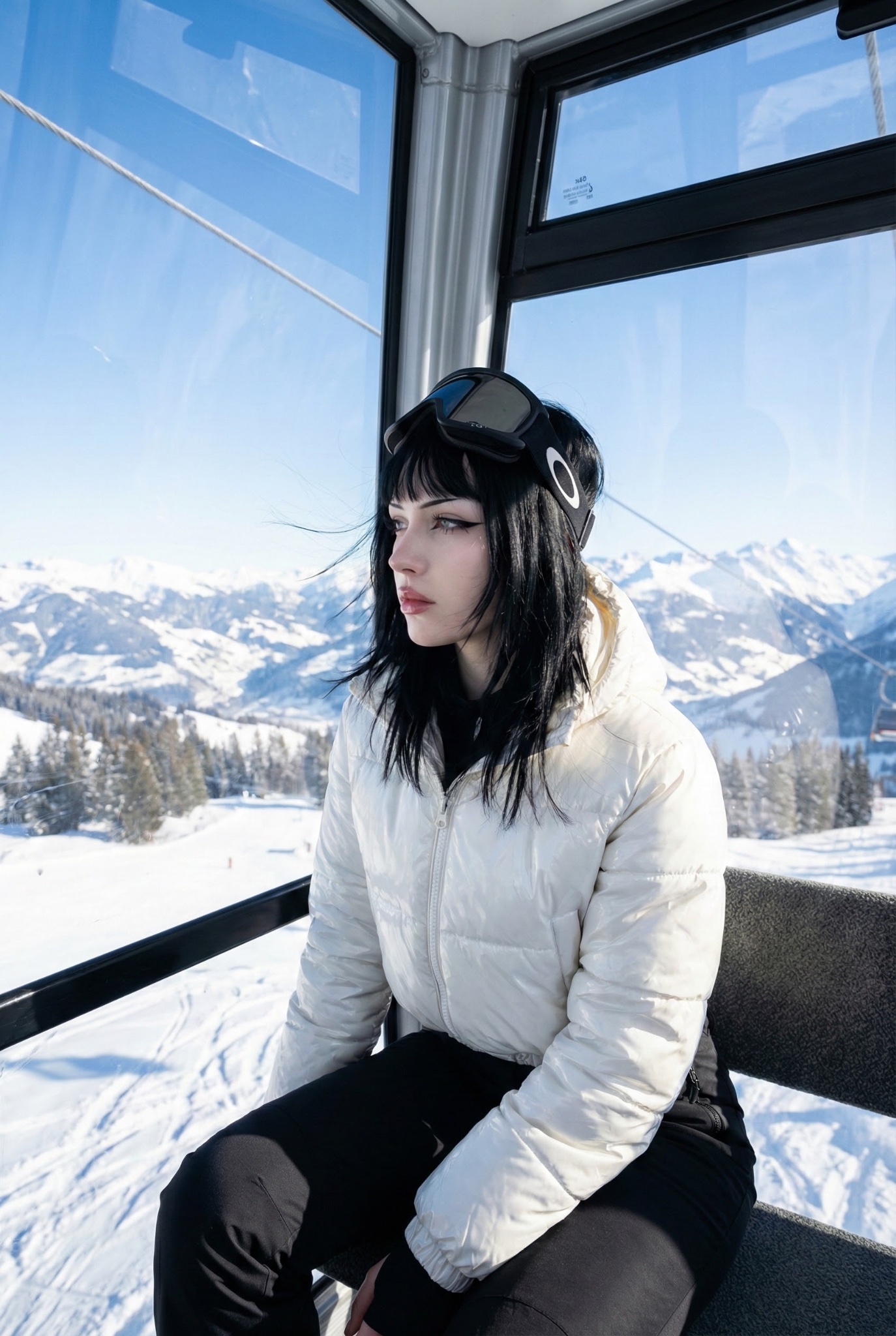 Gemini AI photo prompts preview — Cable Car and Snowy Mountain Girl