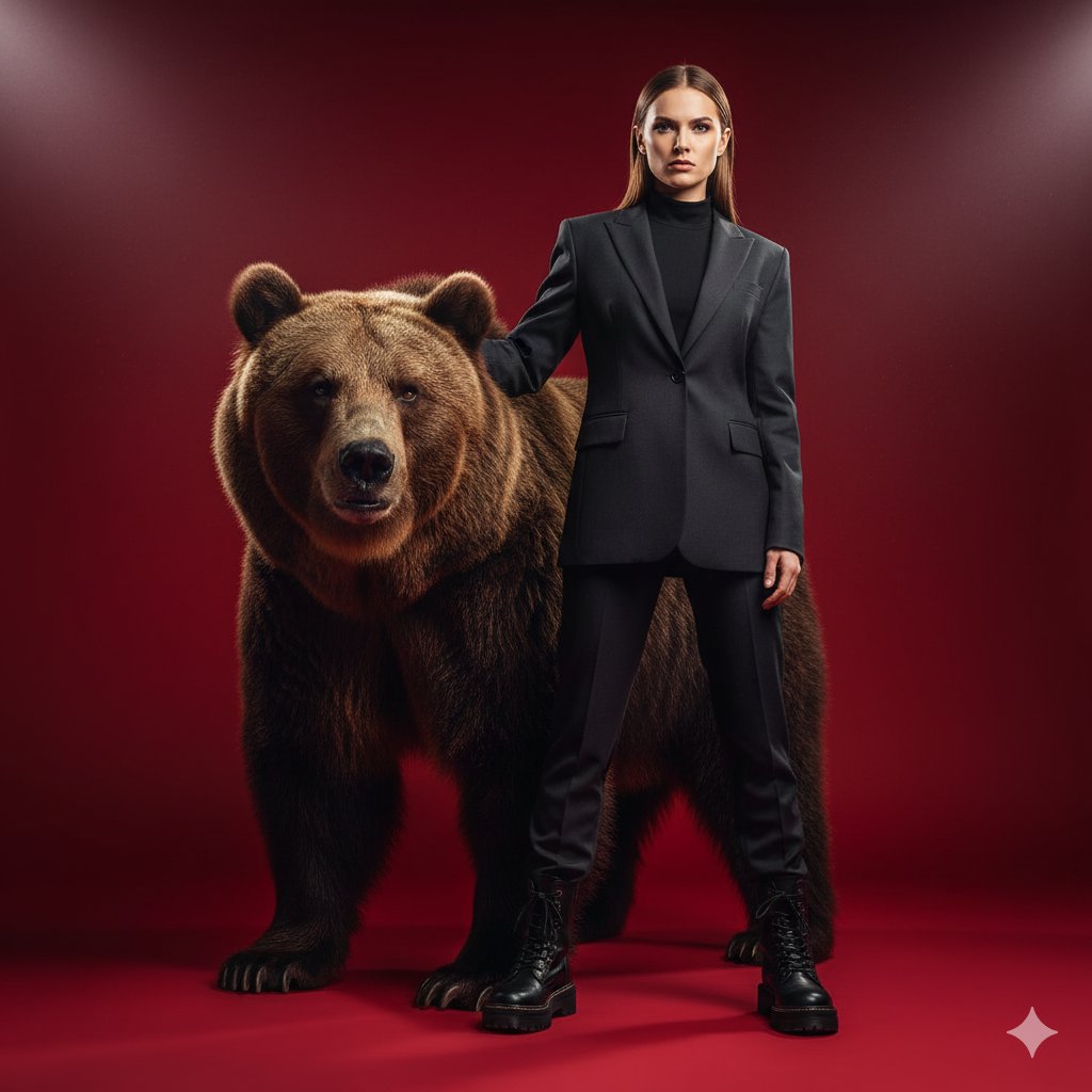 Preview of Fashionable Woman Posing with a Bear