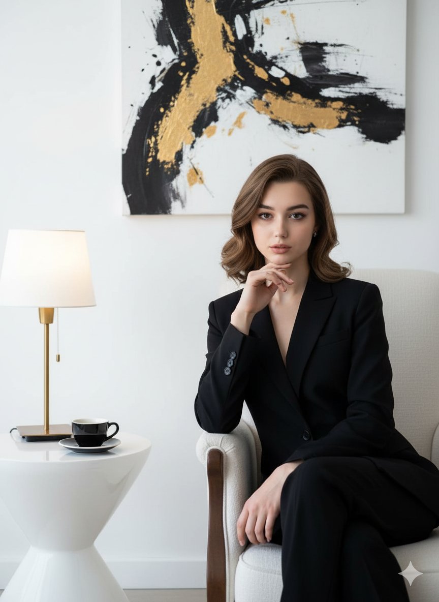 Preview of Confident and Elegant Woman in a Black Suit