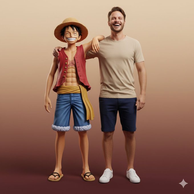 Preview of An Ultra-Realistic Full-Body Portrait Interacting with Luffy