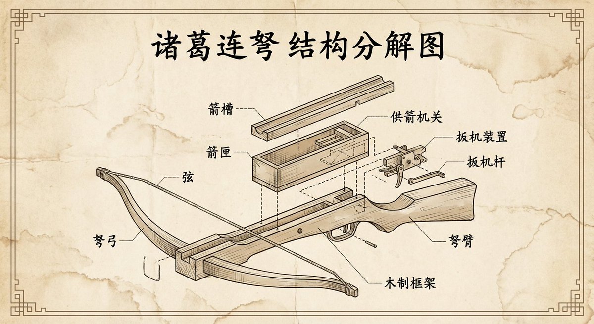 Preview of Retro Style Engineering Exploded View of Zhuge Crossbow