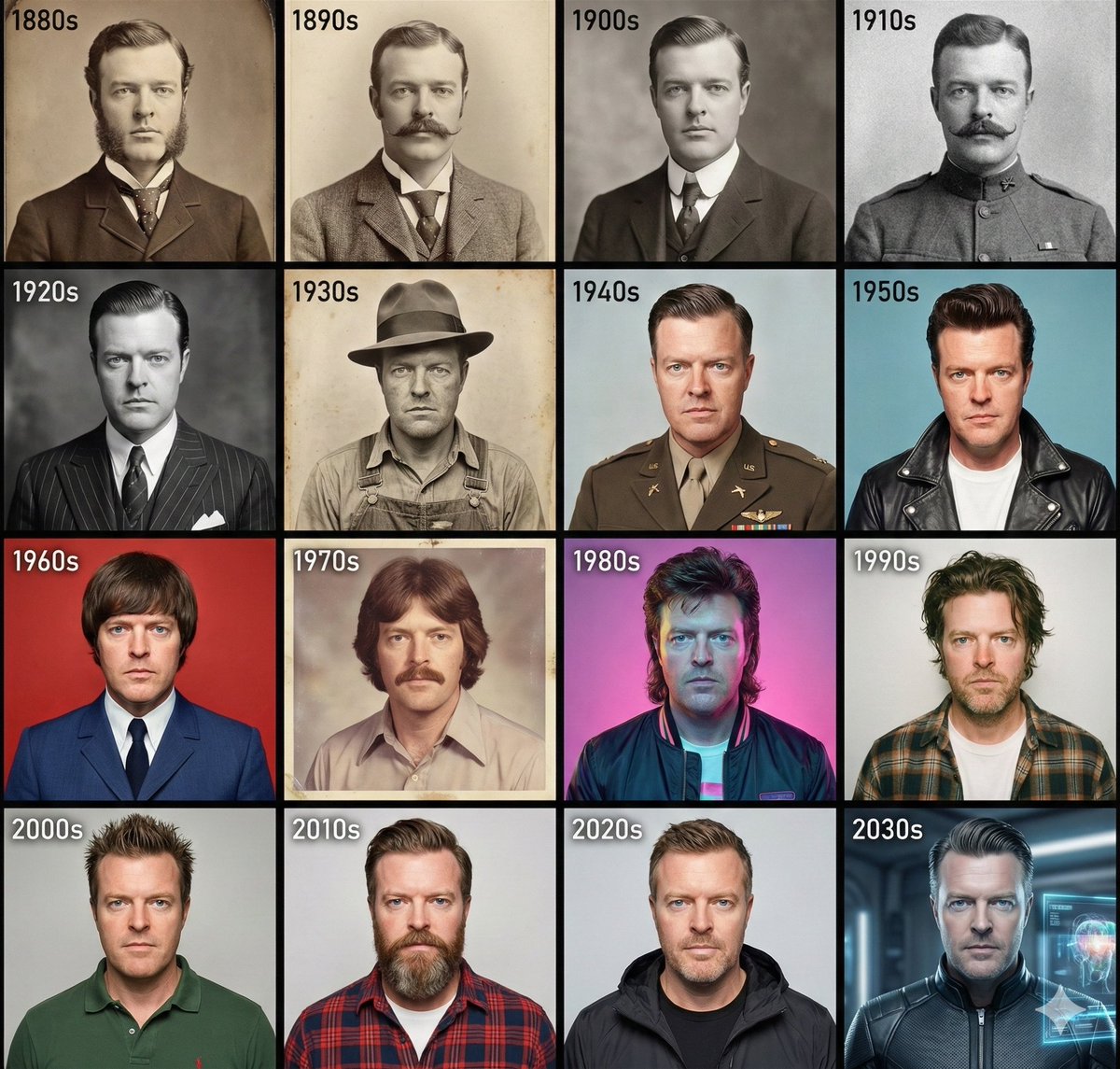 Preview of Create a 4×4 Grid in the Style of Each Decade