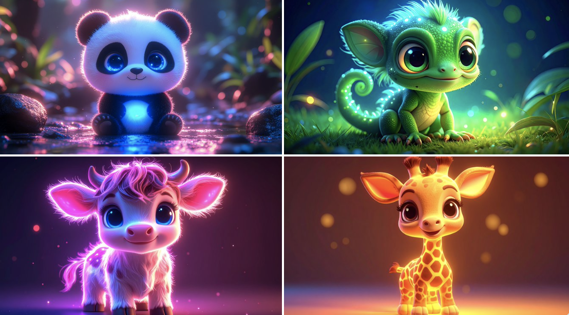 Preview of Cute Animals with Neon Lights
