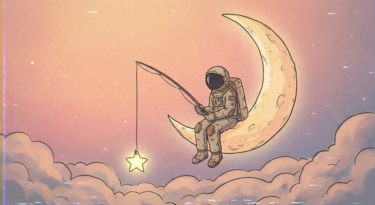 Preview of An Astronaut Sitting on the Curved Edge of the Moon Fishing for Stars