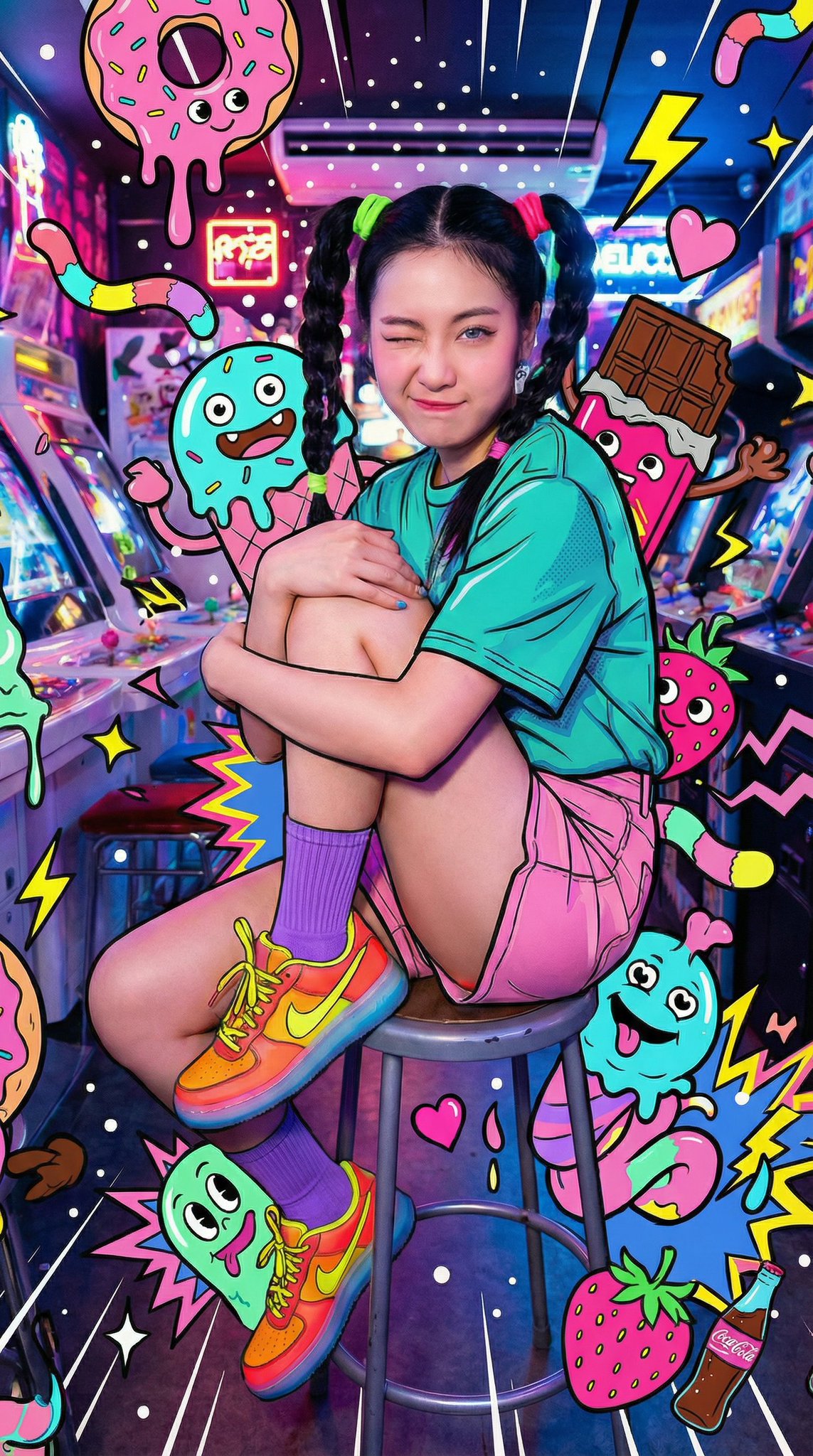 Preview of Young Woman Sitting Sideways on an Arcade Stool