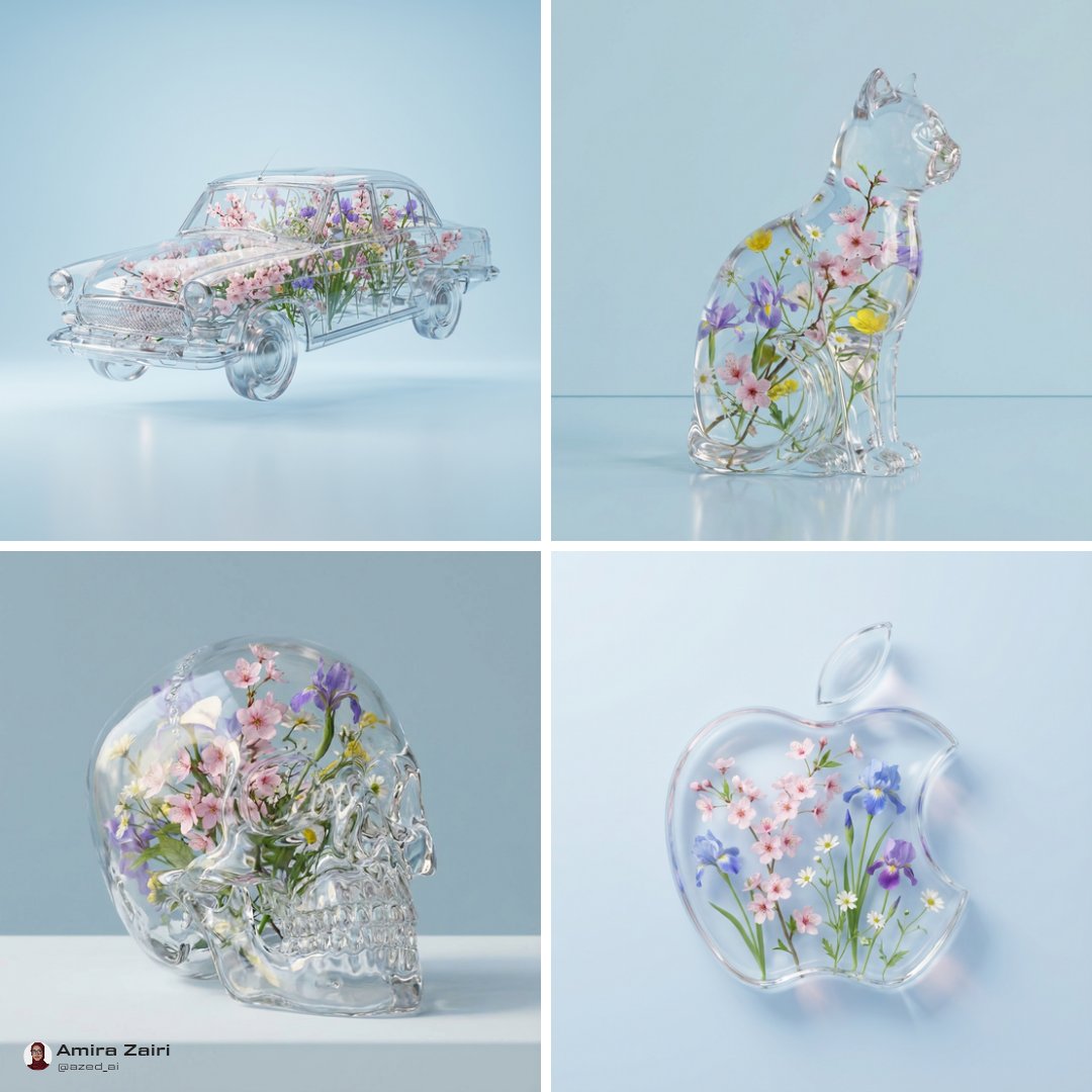 Gemini AI photo prompts — A Transparent Object Filled with Delicate Flowers Gemini AI photo prompts preview — A Transparent Object Filled with Delicate Flowers