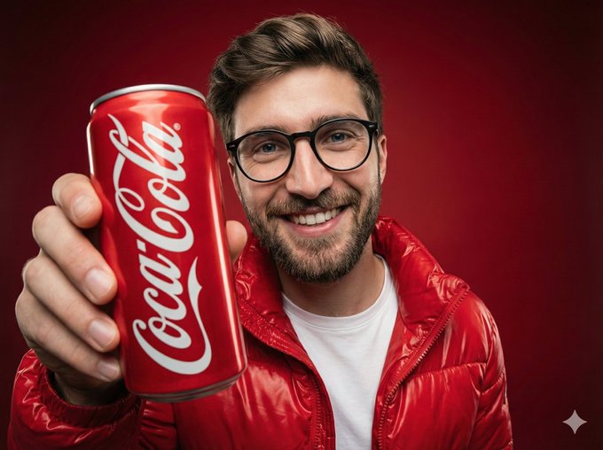 Gemini AI photo prompts preview — A Smiling Person Holding a Coca-Cola Aluminum Can