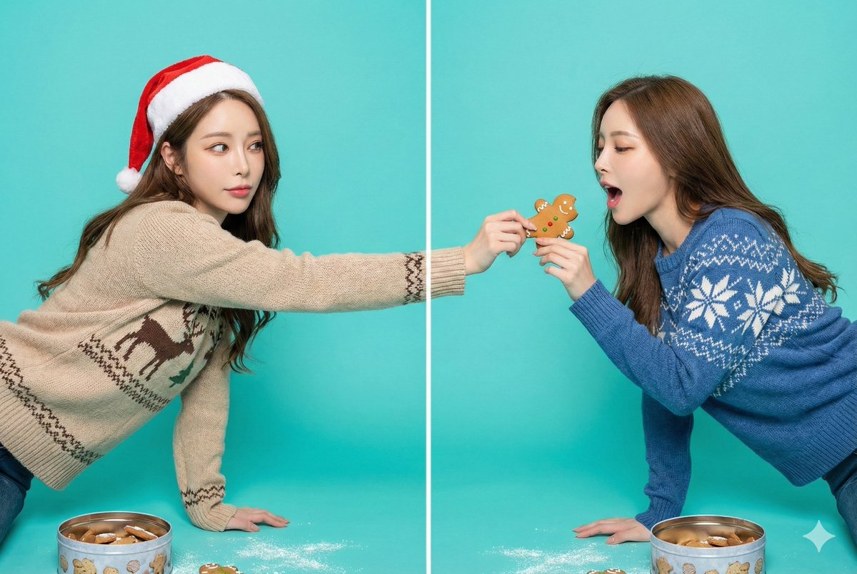 Gemini AI photo prompts — Christmas Special - Gingerbread Cross-Frame Feeding Gemini AI photo prompts preview — Christmas Special - Gingerbread Cross-Frame Feeding