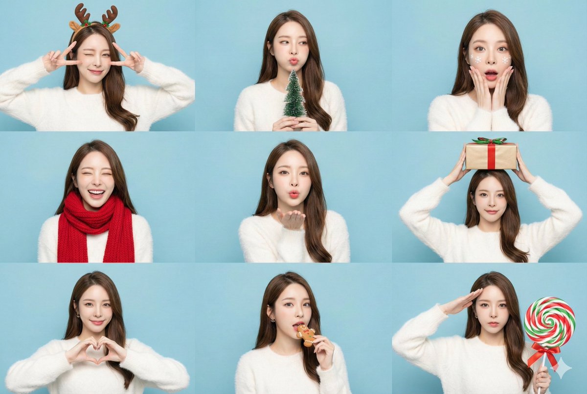 Gemini AI photo prompts — Christmas Special - Limited Edition Big Head Stickers, 9 Panels of Sweetness Gemini AI photo prompts preview — Christmas Special - Limited Edition Big Head Stickers, 9 Panels of Sweetness